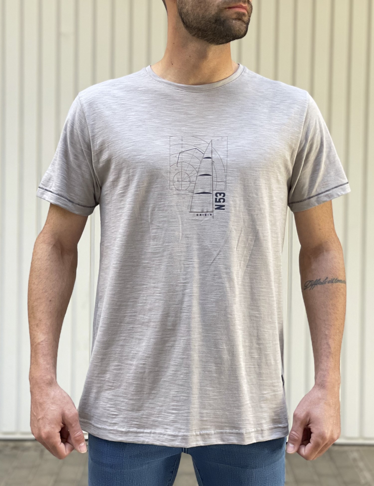 Origin ORIGIN ανδρικο γκρι βαμβακερο T-shirt με σχεδιο 232710Q